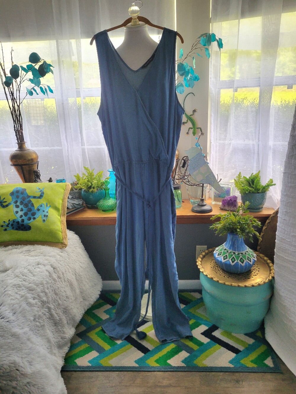 Colleen Lopez Light Blue Sleeveless Wrap-Front Jumpsuit